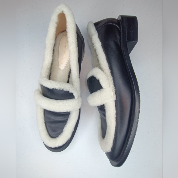 Stuart Weitzman Palmer Chill loafer in black leather with shearling trim 8.5 - Picture 3 of 12